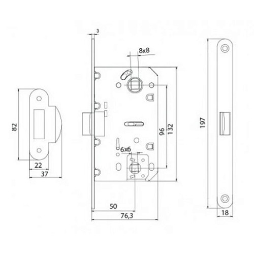 Механизм замка MVM P-2056 WC (BS50*96мм) пласт.язичок White белый - Фото №4
