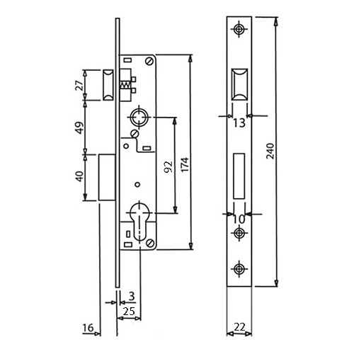 Механизм замка SANTOS 726 (BS25 * 92мм, 22мм) матовый хром - Фото №7