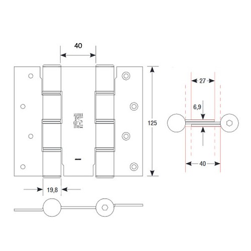 Петля барная ALDEGHI LUIGI 87AC125-40 125 мм AC хром - Фото №4