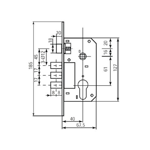 Механізм замка RDA 1025-62 (BS40*62мм) AB антична бронза - Фото №2