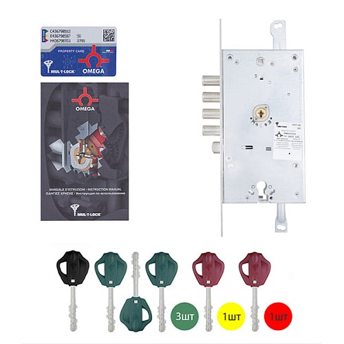 Механизм замка MUL-T-LOCK Omega OFMPB30328L / metal VIP / 3in1 двухсистемный (BS65 * 85мм) хром полированный без об.планки - Фото №2