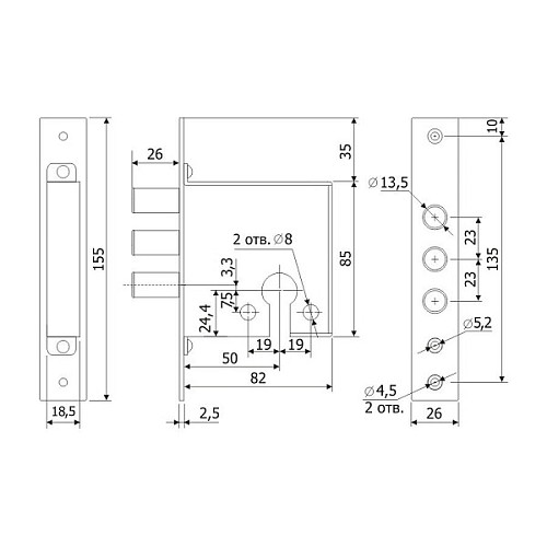 Механізм замка ГАРДІАН 12.01 (BS52,5мм) - Фото №4