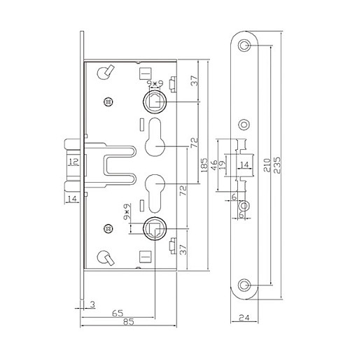Механизм замка SANTOS 1739 (BS65*72мм) противопожарный нержавеющая сталь - Фото №6