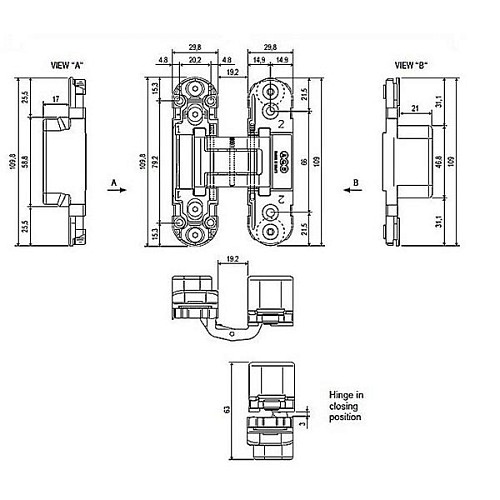 Петля скрытый AGB Eclipse 2.0 110*19,5 мм мат.хром - Фото №3