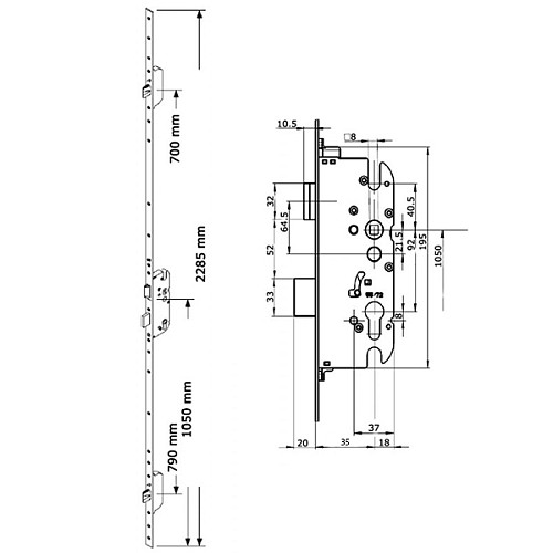 Механизм замка GU-Sec MR2 защелка 35*92 мм рейка 2285 мм - Фото №4