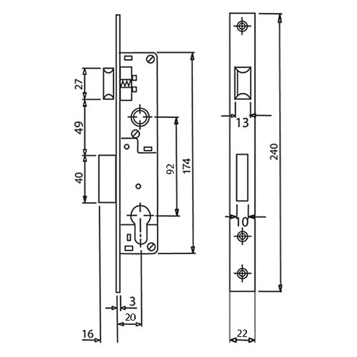 Механізм замка SANTOS 726 (BS20*92мм, 22мм) матовий хром - Фото №7