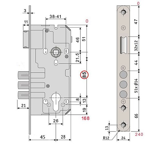 Механизм замка SANTOS 985 (BS45*85мм) матовая латунь - Фото №7
