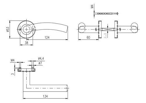 Ручки на розетте ROSTEX Palermo ES53 нержавеющая сталь матовая - Фото №3