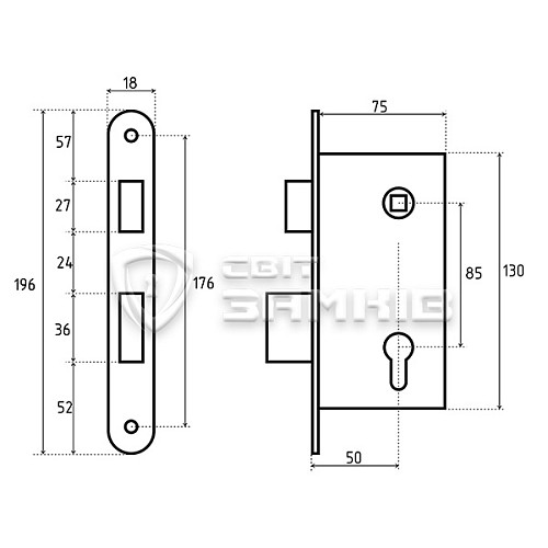Механізм замка AGB Centro Foсus PZ (BS50*85мм) антична бронза - Фото №2