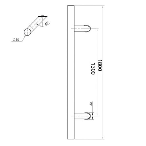 Ручка скоба ABELIX Aspen L: 1800mm X: 1300-45° 30mm SS нерж. сталь (половинка) - Фото №9