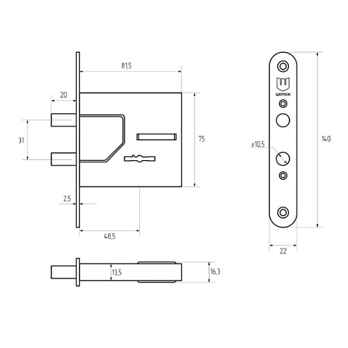 Механізм замка SHERLOCK 02.03 (BS51мм) 3 ключа - Фото №5