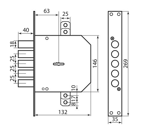 Механізм замка MOTTURA 50.798S5 (BS66мм) L лівий - Фото №8