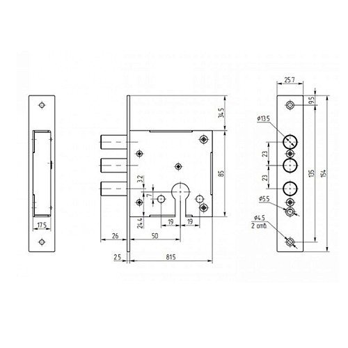 Замок врізний АРІКО ЗВ-1 PZ (BS52,5мм) - Фото №5