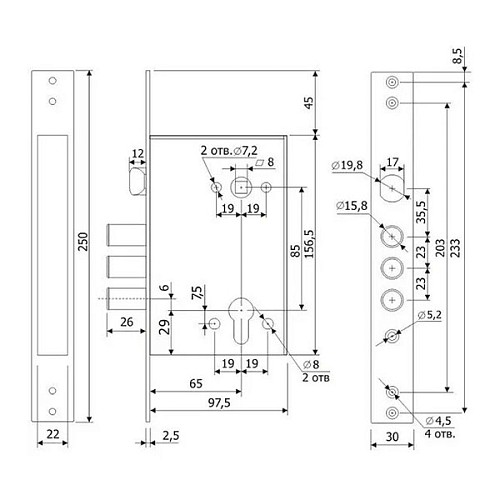 Механизм замка CLASS 3211 (BS65*85мм) CP хром - Фото №2