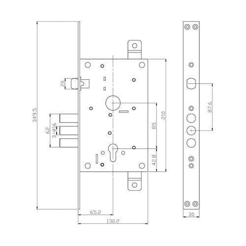 Механизм замка MUL-T-LOCK 3-WAY DIN 352R NC UNIV BS65мм 85мм SP - Фото №6