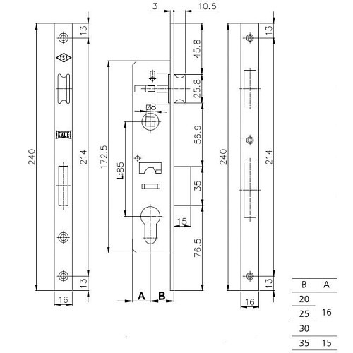 Механизм замка CLASS 153-30 (BS30*85мм, 23мм) CP хром - Фото №5