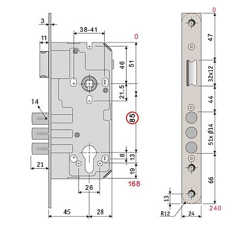 Механизм замка SANTOS 985 (BS45*85мм) матовый хром - Фото №7