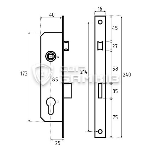 Механизм замка CLASS 153 P-25 (BS25*85мм, 16мм) CP хром - Фото №2