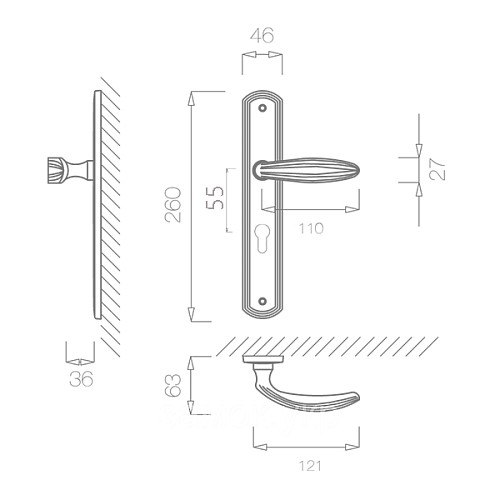 Ручки на планке TUPAI Sofia 1911-55 никель матовый - Фото №2