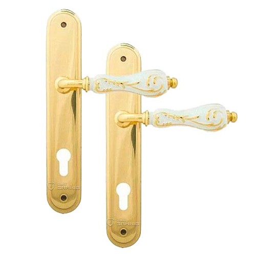 Ручки на планке FIMET 147Р Flora полированная латунь/белый фарфор с золотом - Фото №1