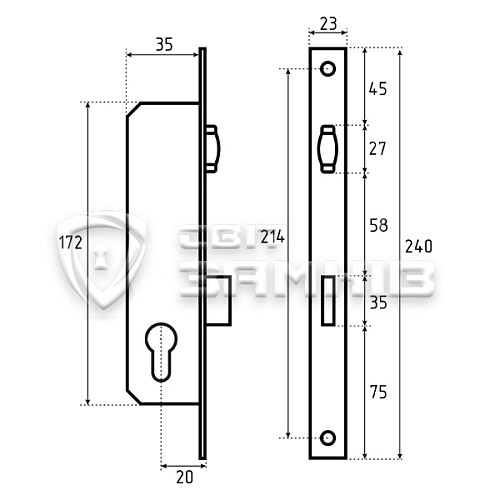 Механізм замка KALE 155 U-20 (BS20мм) хром - Фото №5