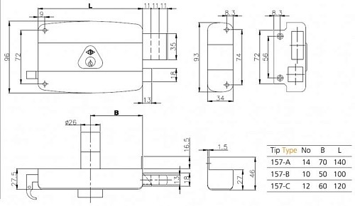 Замок накладной KALE 157 A (BS70мм) - Фото №2