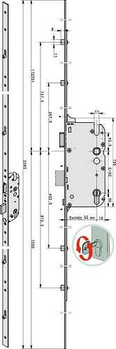 Механизм замка GU Secury R4 защелка 35*92 мм рейка 2285 мм - Фото №4