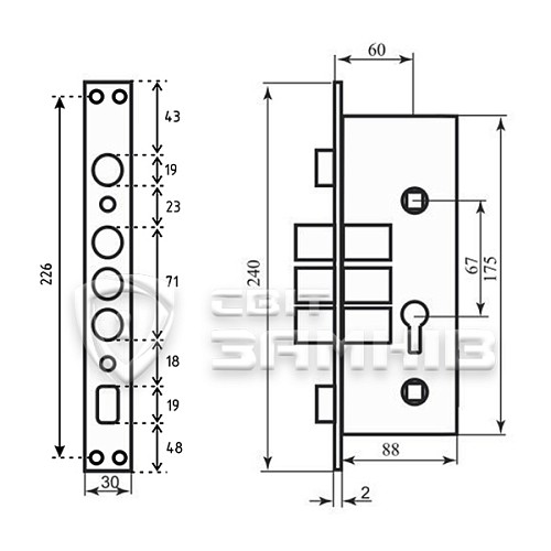 Механизм замка BRUNO BR-62 (BS60*67мм) R правый CP хром - Фото №5