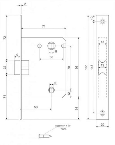 Механизм замка APECS 5600 WC Economy (BS50*70мм) AB античная бронза - Фото №6