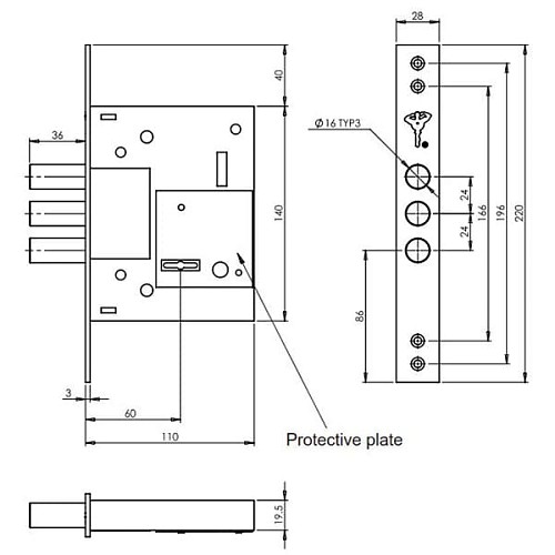 Механизм замка MUL-T-LOCK 257 (BS60мм) хром полированный без об.планки - Фото №6