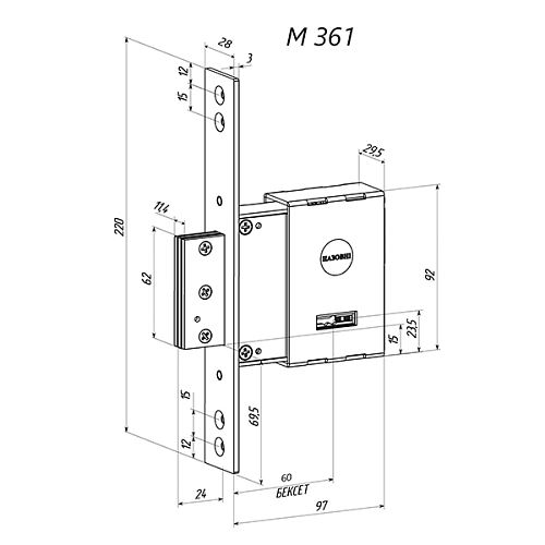 Механизм замка RADLOCK M 361У (BS60мм) длинный ключ - Фото №8