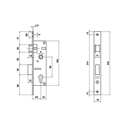 Механизм замка VORNE защелка 25*85 мм рейка 1600 мм с ригелем  - Фото №6