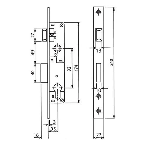 Механизм замка SANTOS 726 (BS35 * 92мм, 22мм) матовый хром - Фото №7