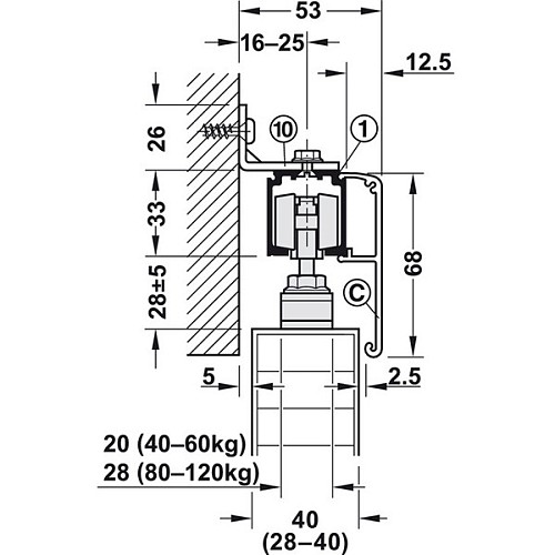 Розсувна система SLIDO Classic 120-P довжина 2 м на 1 полотно вагою до 120 кг - Фото №5