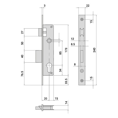 Механизм замка CISA LL 44820.20 язычок (BS20*85мм, 22 мм) никель матовый - Фото №7