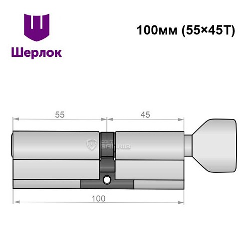 Цилиндр SHERLOCK HK 100T (55*45T) никель сатин - Фото №6