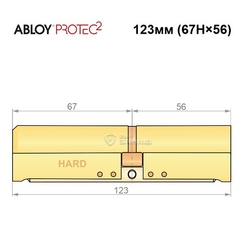Цилиндр ABLOY Protec2 123 (67H*56) (H - закаленная сторона) латунь полированная - Фото №6