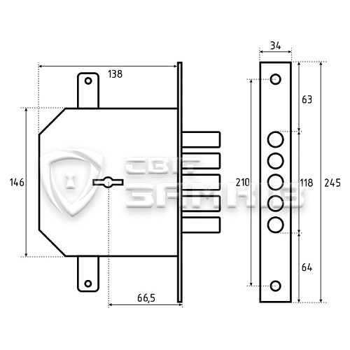 Механизм замка ЕЛЬБОР Гранит 1.06.02 (BS66,6мм) - Фото №6