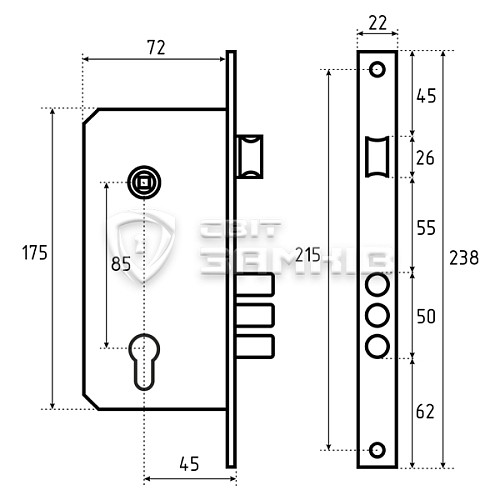 Механизм замка CLASS 2800 (BS45*85мм) SN сатин - Фото №5