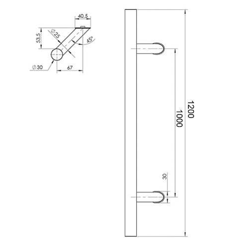 Ручка скоба WALA P45 1200/1000.45 (наружная) труба 30 нержавеющая сталь М304 - Фото №4