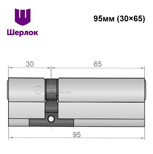 Цилиндр SHERLOCK HK 95 (30*65) никель сатин - Фото №5