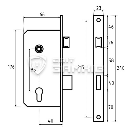 Механизм замка KALE 152-R (BS40*85мм) никель - Фото №5