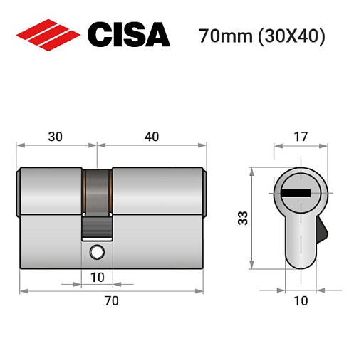 Цилиндр CISA ASIX P8 70 (30*40) никель матовый - Фото №9