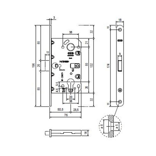 Механізм замка AGB Mediana Polaris Wave PZ магніт (BS50,5мм) чорний матовий - Фото №3