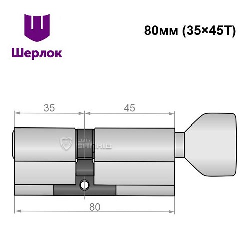 Цилиндр SHERLOCK HK 80T (35*45T) никель сатин - Фото №6