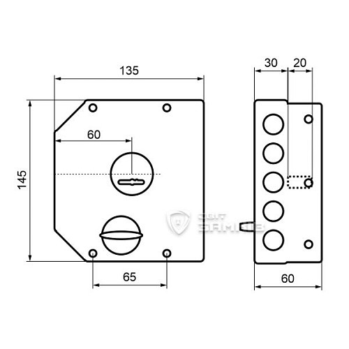 Замок накладной ГАРДИАН 20.05 (BS64мм) горизонтальная скважина 5 ключей правый (н) - Фото №6
