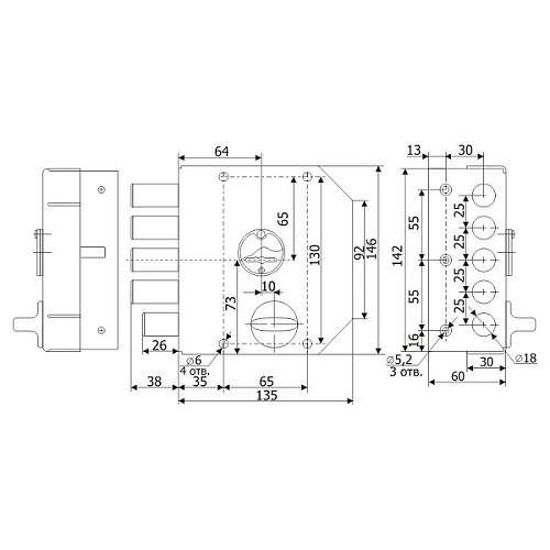 Замок накладний ГАРДІАН 20.05 (BS64мм) вертикальна свердловина 5 ключів правий (н) - Фото №4