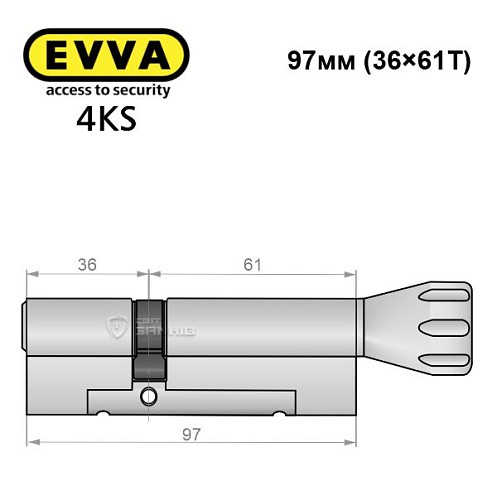Цилиндр EVVA 4KS 97T (36*61T) никель сатин 5 ключей - Фото №6