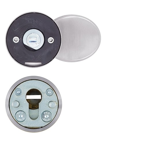 Ручки на розеті з протектором ROSTEX Rotondum фіксована-нажимна нержавіюча сталь матова - Фото №2