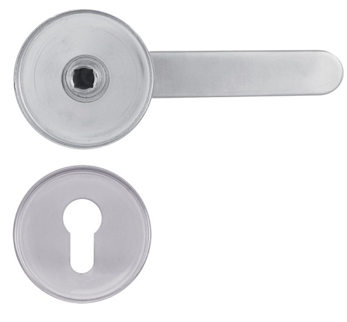 Ручки на розеті з протектором ROSTEX Rotondum фіксована-нажимна нержавіюча сталь матова - Фото №3